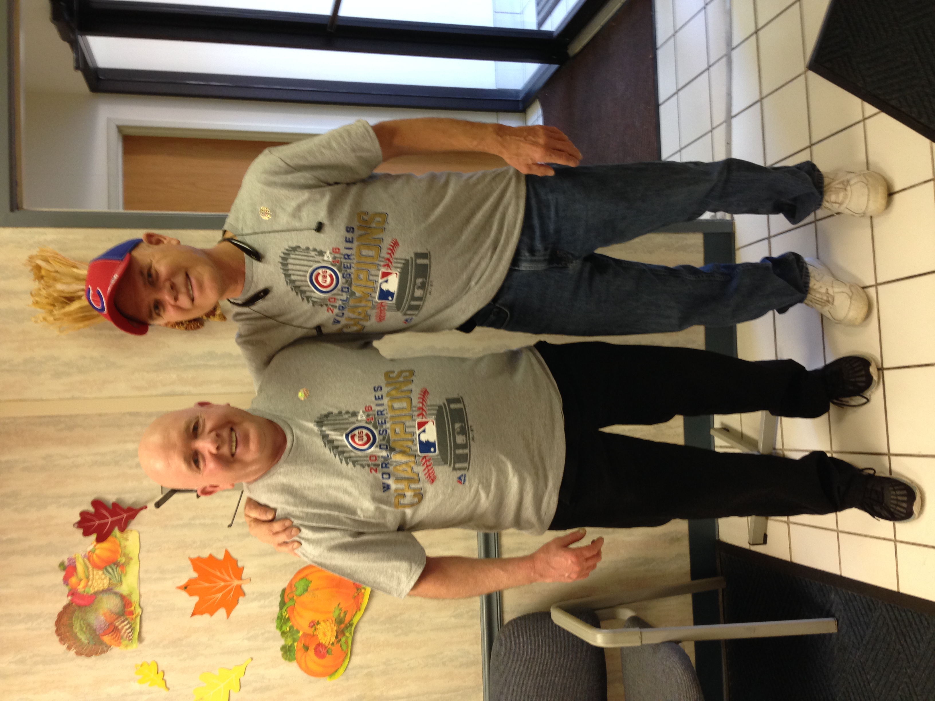 Tom and a friend in Cubs World Series Champions shirts